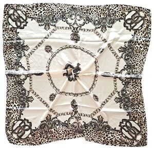 Oversized Square Satin Scarf Leopard Print Gold Chain Equestrian Old Money💖